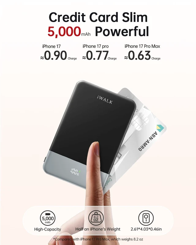 Alt view image 2 of 7 - Magsafe Portable Charger 5,000mAh, Ultra-Slim Magnetic Wireless Power Bank with LED Display, PD 20W USB-C Fast Charging Battery Pack, Compatible with iPhone 17/17 Pro/16/15/14/13 Series, Black