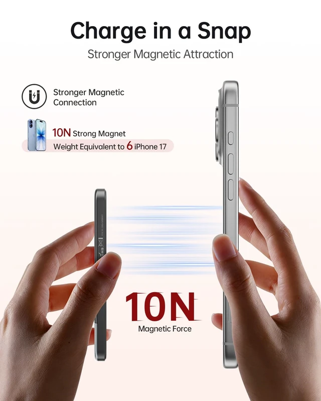Alt view image 5 of 7 - Magsafe Portable Charger 5,000mAh, Ultra-Slim Magnetic Wireless Power Bank with LED Display, PD 20W USB-C Fast Charging Battery Pack, Compatible with iPhone 17/17 Pro/16/15/14/13 Series, Black