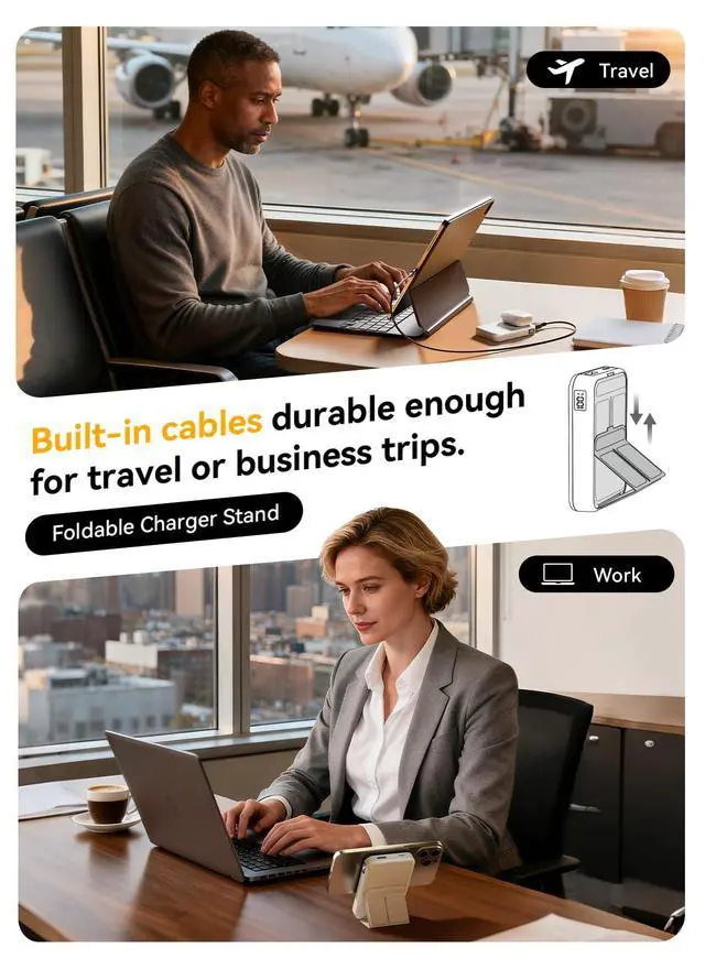 Alt view image 7 of 7 - Magnetic Portable Charger, 10000mAh Power Bank with Leather Foldable Stand - Travel Essentials, USB-C 20W Fast Charging for Magsafe Battery Pack, Compatible with iPhone 17/16/15 All Series