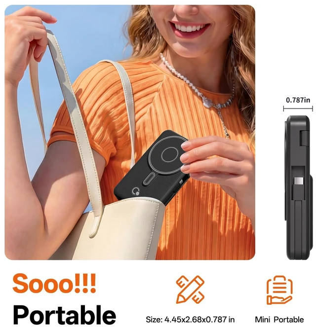 Alt view image 6 of 6 - Magnetic Wireless Portable Charger 10,000mAh, Travel Essentials Power Bank with Built-in Cables & Foldable Stand, External Battery Pack Compatible with iPhone 17/16/15/14/13/12, Apple Watch