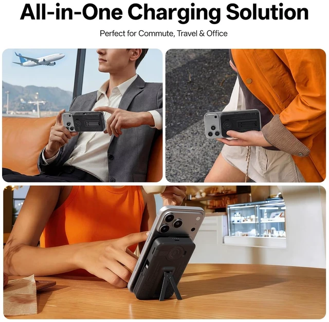 Alt view image 3 of 6 - Magnetic Wireless Portable Charger 10,000mAh, Travel Essentials Power Bank with Built-in Cables & Foldable Stand, External Battery Pack Compatible with iPhone 17/16/15/14/13/12, Apple Watch
