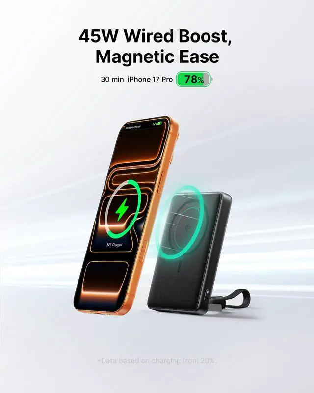 Alt view image 4 of 7 - for MagSafe Slimmest Portable Charger, Original Qi2 Certified Wireless Fast Charging, 10000mAh 45W Power Bank with USB C Cable, Flight-Safe Battery Pack for iPhone 17-12 Series, Black