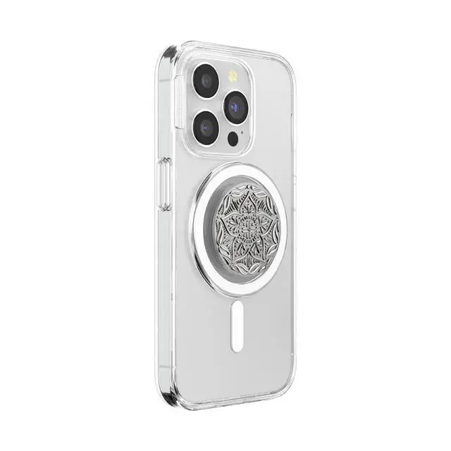 Alt view image 2 of 6 - Phone Grip for MagSafe, Magnetic Holder, Phone Stand, Metal - Mandala Silver