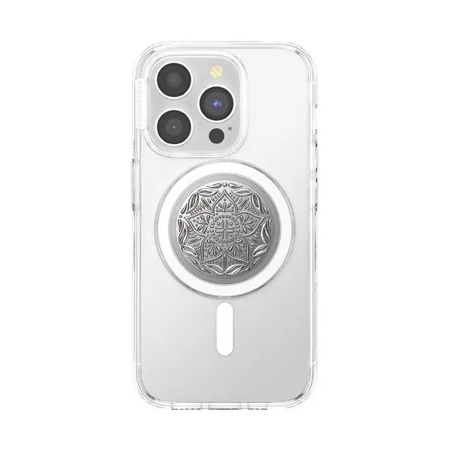 Alt view image 3 of 6 - Phone Grip for MagSafe, Magnetic Holder, Phone Stand, Metal - Mandala Silver