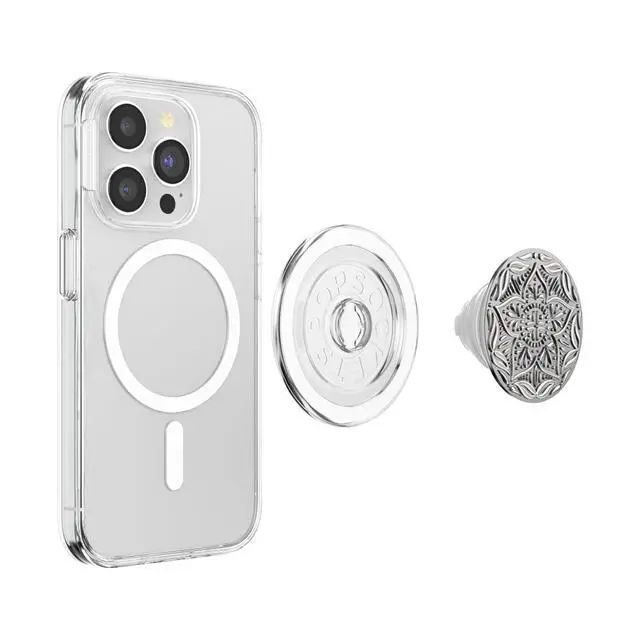 Alt view image 4 of 6 - Phone Grip for MagSafe, Magnetic Holder, Phone Stand, Metal - Mandala Silver