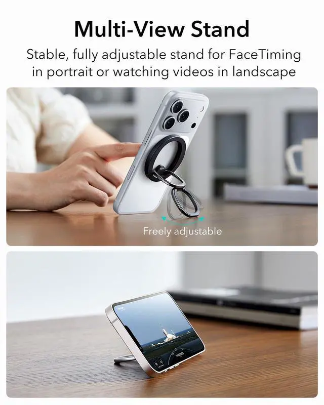 Alt view image 4 of 7 - for MagSafe Phone Grip, MagSafe Ring Holder, Magnetic Phone Ring Holder, Magnetic Phone Grip with 2-Way Stand for iPhone 17e/17-12, Samsung, Google, All Smartphones(2 Metal Rings Included)