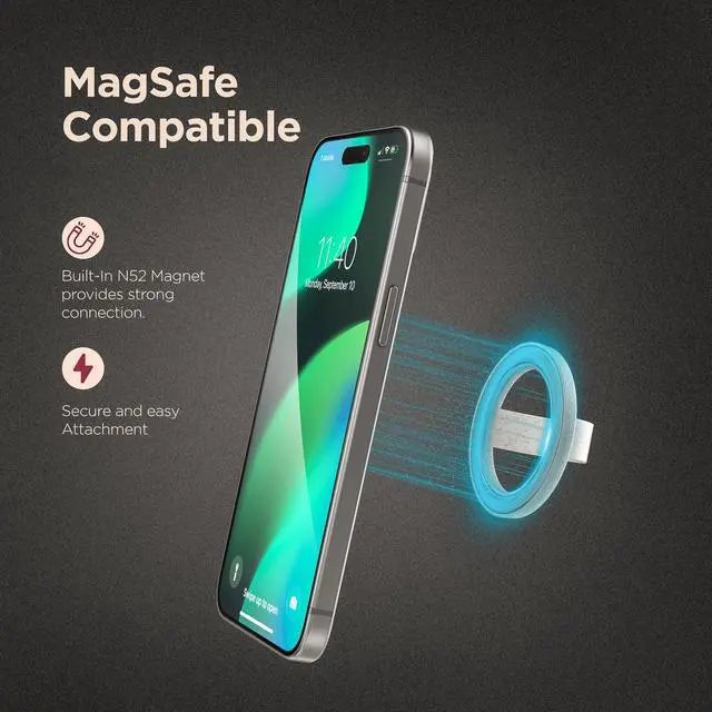 Alt view image 4 of 6 - Magnetic Phone Grip Holder (Compatible with MagSafe) Thin Silicone Finger Loop Ring for iPhone (Glitter)