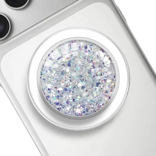 Main image of Transparent Magnetic Phone Grip Holder, Compatible for Magsafe Phone Grip, Collapsible Expandible Mobile Phone Grips Stand for iPhone 17 16 15 14 13 12 Series - Clear Crystal Purple Glitter