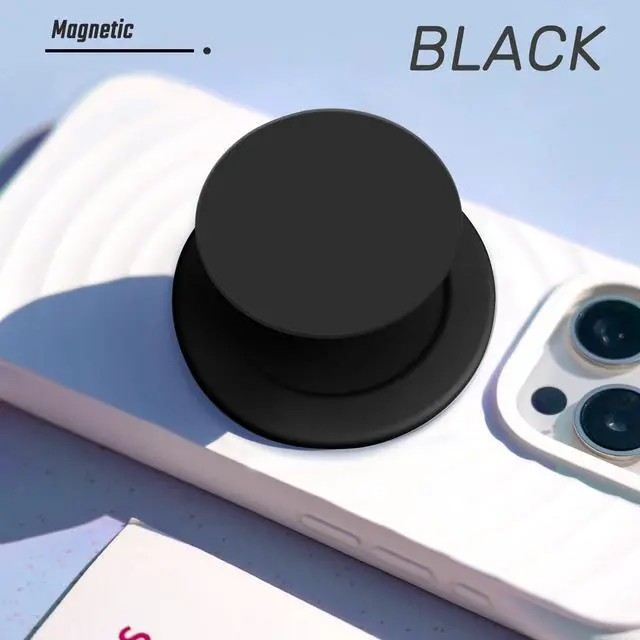 Alt view image 2 of 7 - Cell Phone Grip Compatible with Magsafe, Magnetic Black Collapsible Mobile Cellphone Grip Stand for Smartphone Tablet and e-Reader
