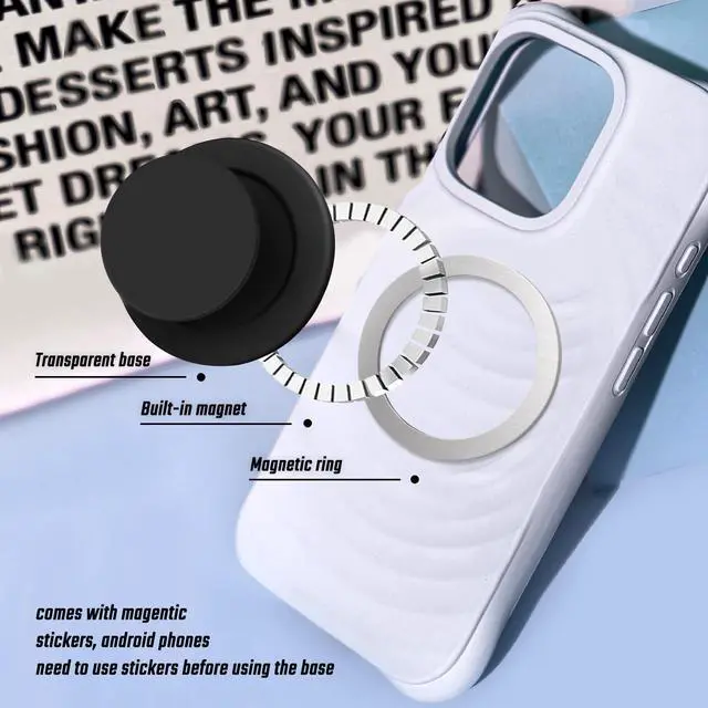 Alt view image 3 of 7 - Cell Phone Grip Compatible with Magsafe, Magnetic Black Collapsible Mobile Cellphone Grip Stand for Smartphone Tablet and e-Reader