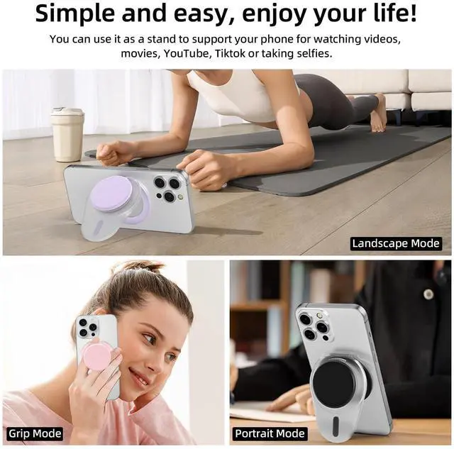 Alt view image 3 of 7 - for Magsafe Phone Grip, Magnetic Phone Grip Holder with Adjustable Stand, Magneticc Collapsible Phone Grip Stand Holder for Magnetic Sockket, for iPhone 17 16 15 14 13 12 Series, Clear White