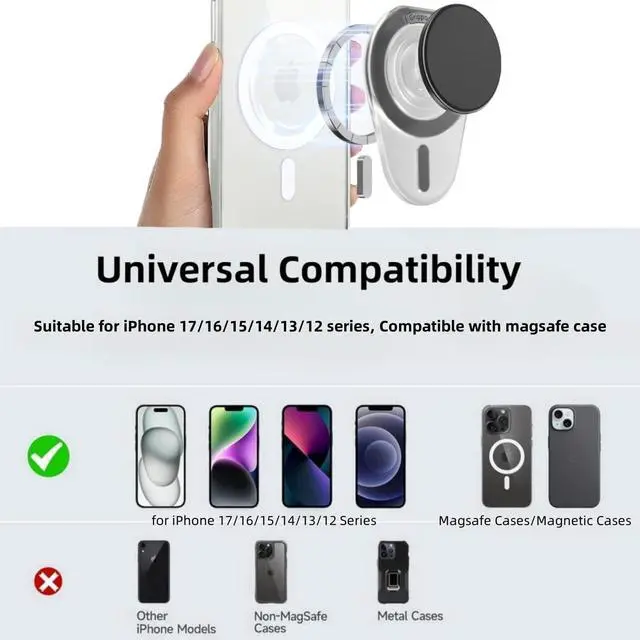 Alt view image 4 of 7 - for Magsafe Phone Grip, Magnetic Phone Grip Holder with Adjustable Stand, Magneticc Collapsible Phone Grip Stand Holder for Magnetic Sockket, for iPhone 17 16 15 14 13 12 Series, Clear White
