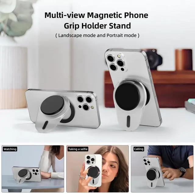 Alt view image 5 of 7 - for Magsafe Phone Grip, Magnetic Phone Grip Holder with Adjustable Stand, Magneticc Collapsible Phone Grip Stand Holder for Magnetic Sockket, for iPhone 17 16 15 14 13 12 Series, Clear White