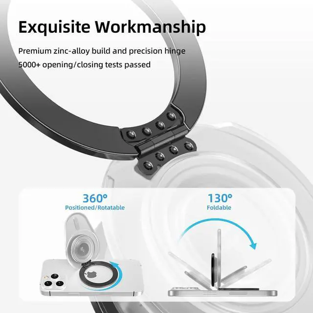 Alt view image 6 of 7 - for Magsafe Phone Grip, Magnetic Phone Grip Holder with Adjustable Stand, Magneticc Collapsible Phone Grip Stand Holder for Magnetic Sockket, for iPhone 17 16 15 14 13 12 Series, Clear White