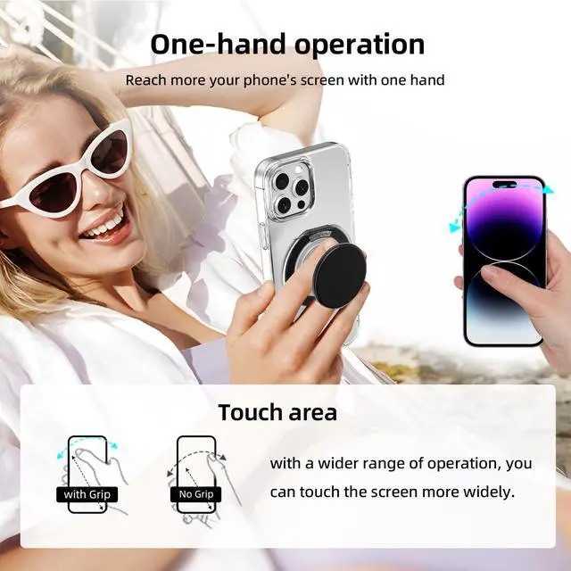 Alt view image 7 of 7 - for Magsafe Phone Grip, Magnetic Phone Grip Holder with Adjustable Stand, Magneticc Collapsible Phone Grip Stand Holder for Magnetic Sockket, for iPhone 17 16 15 14 13 12 Series, Clear White