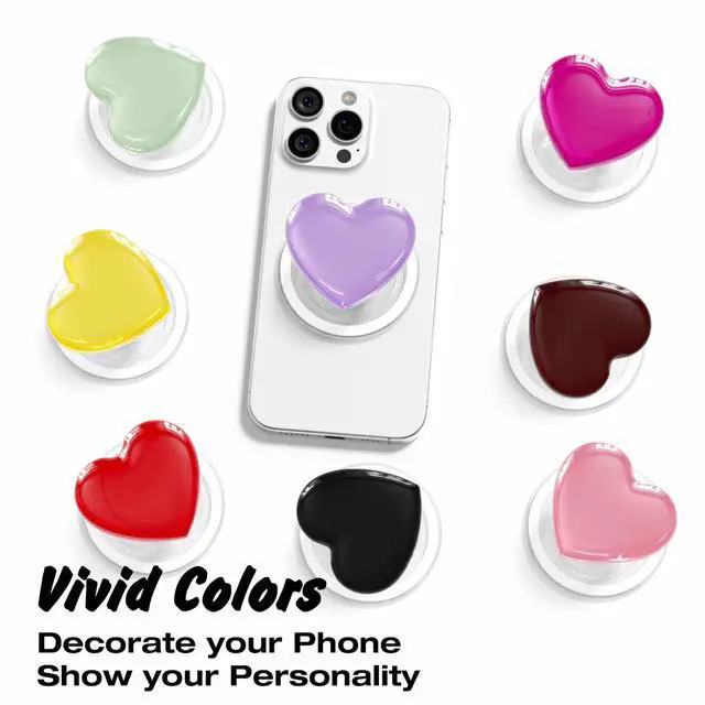 Alt view image 3 of 7 - Heart Magnetic Phone Grip Compatible with Magsafe Phone Grip Holder, Cute Collapsible Glass Grips Stand Kickstand for iPhone Samsung, 3D Crystal Pretty Glitter Love Mag Safe Holder, Light Pink