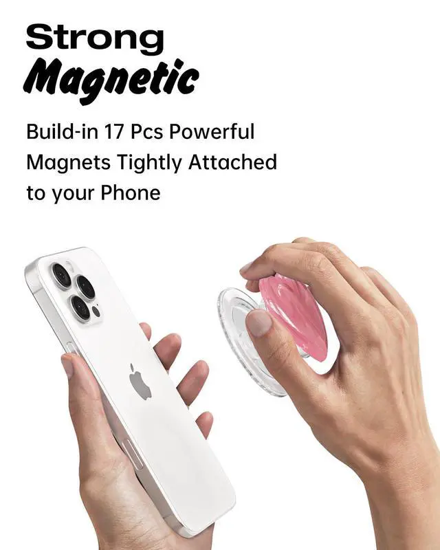 Alt view image 5 of 7 - Heart Magnetic Phone Grip Compatible with Magsafe Phone Grip Holder, Cute Collapsible Glass Grips Stand Kickstand for iPhone Samsung, 3D Crystal Pretty Glitter Love Mag Safe Holder, Light Pink