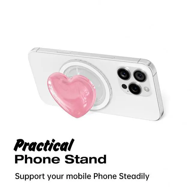 Alt view image 6 of 7 - Heart Magnetic Phone Grip Compatible with Magsafe Phone Grip Holder, Cute Collapsible Glass Grips Stand Kickstand for iPhone Samsung, 3D Crystal Pretty Glitter Love Mag Safe Holder, Light Pink