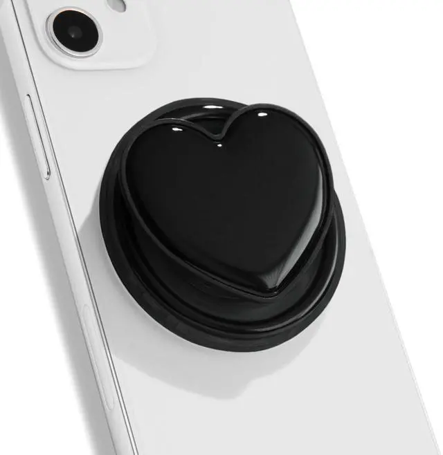 Main image of Cute Solid Macaron Color Heart Shape Collapsible Mobile Phone Grip Stand Holder for Smartphone Tablet Cell Phone Accessory (Black)