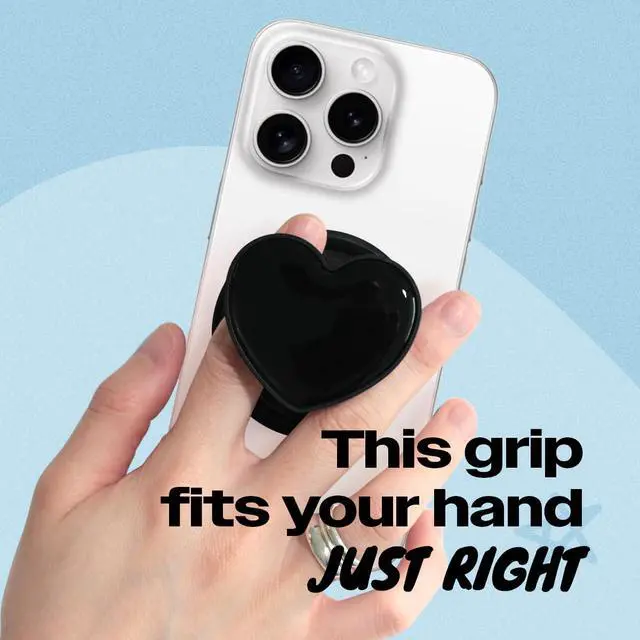 Alt view image 2 of 7 - Cute Solid Macaron Color Heart Shape Collapsible Mobile Phone Grip Stand Holder for Smartphone Tablet Cell Phone Accessory (Black)