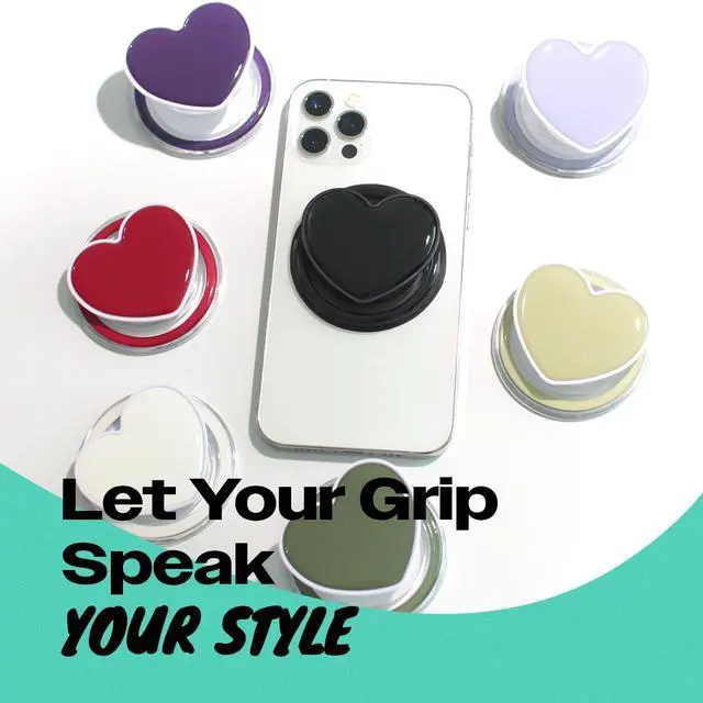 Alt view image 3 of 7 - Cute Solid Macaron Color Heart Shape Collapsible Mobile Phone Grip Stand Holder for Smartphone Tablet Cell Phone Accessory (Black)