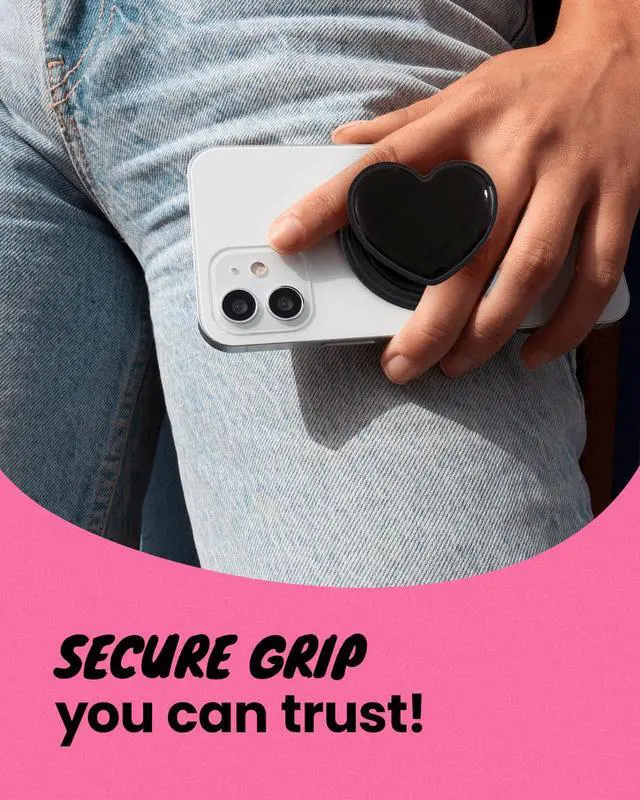 Alt view image 5 of 7 - Cute Solid Macaron Color Heart Shape Collapsible Mobile Phone Grip Stand Holder for Smartphone Tablet Cell Phone Accessory (Black)