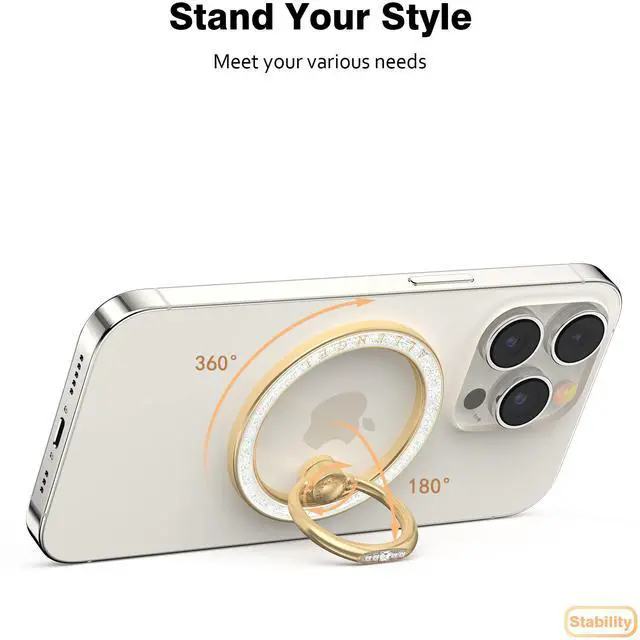 Alt view image 4 of 7 - Magnetic Phone Grip for MagSafe, Magnetic Ring Holder Compatible with MagSafe Phone Ring, 360°Rotating Finger Kickstand for iPhone 16 Pro Max 15 14 13 12 Plus & Android Phone(Starry White)