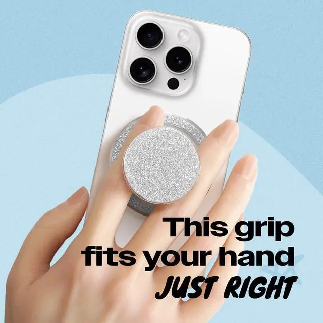 Alt view image 2 of 7 - Bling Bling Glitter Phone Grip & Stand - Elegant Magsafe Compatible Phone Holder for Secure Grip and Hands-Free Viewing (Silver)