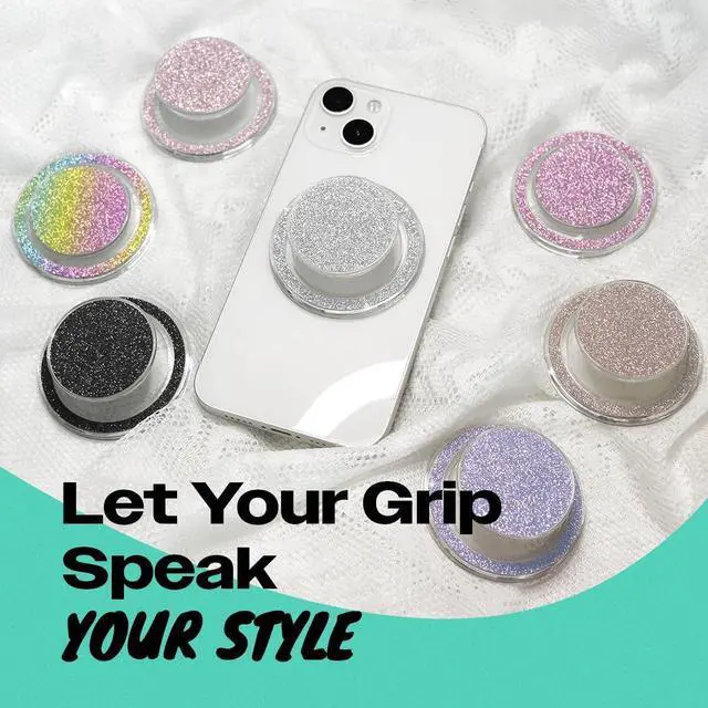 Alt view image 3 of 7 - Bling Bling Glitter Phone Grip & Stand - Elegant Magsafe Compatible Phone Holder for Secure Grip and Hands-Free Viewing (Silver)