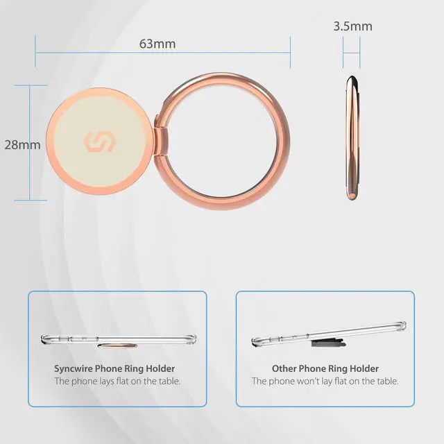 Alt view image 3 of 7 - Cell Phone Ring Holder Stand, 360 Degree Rotation Finger Ring Kickstand with Polished Metal Phone Grip for Magnetic Car Mount Compatible with iPhone, Samsung, LG, Pixel - Rose Gold
