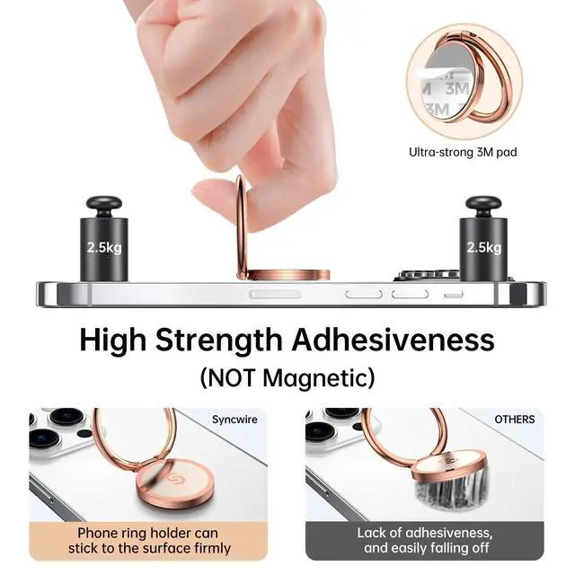 Alt view image 4 of 7 - Cell Phone Ring Holder Stand, 360 Degree Rotation Finger Ring Kickstand with Polished Metal Phone Grip for Magnetic Car Mount Compatible with iPhone, Samsung, LG, Pixel - Rose Gold