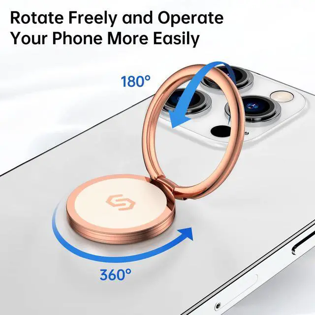 Alt view image 5 of 7 - Cell Phone Ring Holder Stand, 360 Degree Rotation Finger Ring Kickstand with Polished Metal Phone Grip for Magnetic Car Mount Compatible with iPhone, Samsung, LG, Pixel - Rose Gold