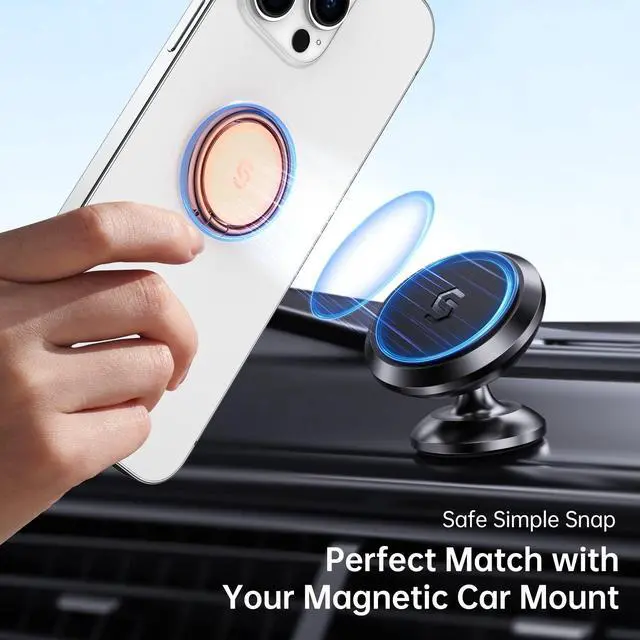 Alt view image 6 of 7 - Cell Phone Ring Holder Stand, 360 Degree Rotation Finger Ring Kickstand with Polished Metal Phone Grip for Magnetic Car Mount Compatible with iPhone, Samsung, LG, Pixel - Rose Gold