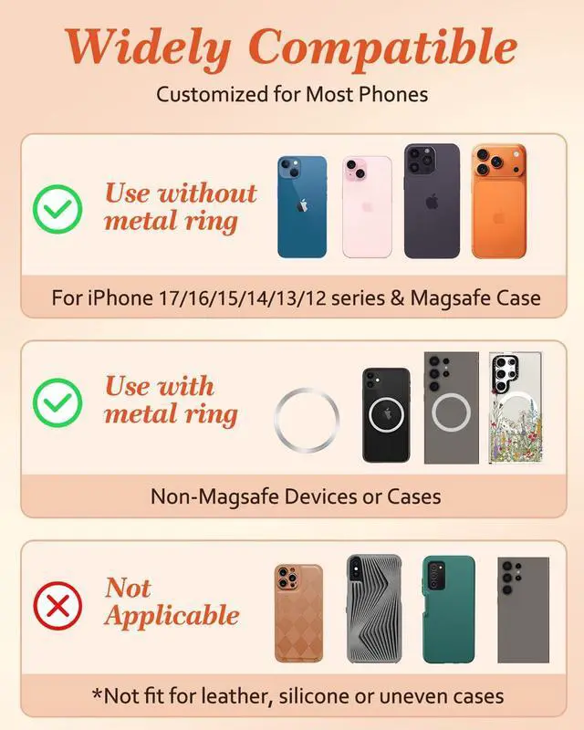 Alt view image 5 of 6 - Magnetic Phone Grip Compatible with Magsafe - Cell Phone Grip Stand Magnetic Ring Holder Finger Kickstand for iPhone 16 15 14 13 12 Series Magnet Removable Accessories Cute Black Sun Moon