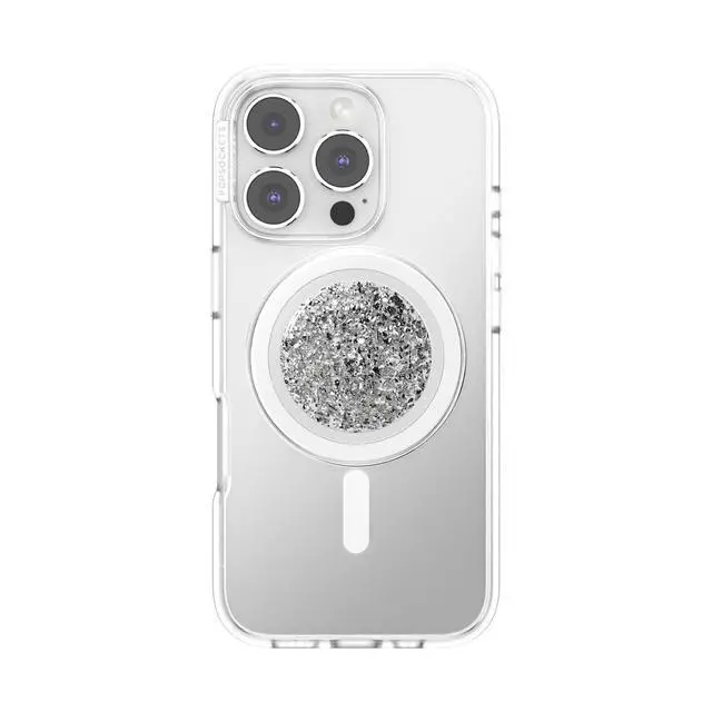 Alt view image 3 of 7 - Phone Grip for MagSafe, Magnetic Holder, Phone Stand, Silver - Confetti Foil Silver