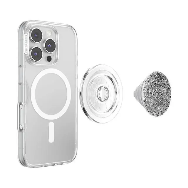 Alt view image 4 of 7 - Phone Grip for MagSafe, Magnetic Holder, Phone Stand, Silver - Confetti Foil Silver