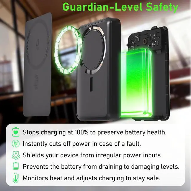 Alt view image 6 of 7 - Magnetic Power Bank 10000mAh, 4-in-1 Portable Charger with Built-in USB-C/Lightning Cable Foldable Stand, 15W Fast Charging Wireless Battery Pack for Samsung, Android, iPhone, Travel Essential