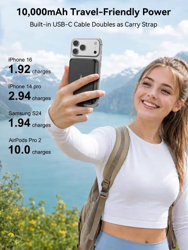 Alt view image 3 of 7 - Magnetic Portable Charger, 10000mAh Wireless Power Bank with a 22.5W USB-C Cable, for Magsafe Battery Pack, LED Display for iPhone 17/17 Air/17 Pro/17 Pro Max/16/15/14/13/12 Series, AirPods
