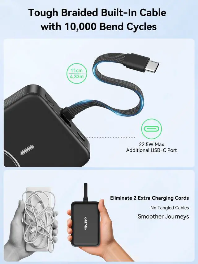 Alt view image 7 of 7 - Magnetic Portable Charger, 10000mAh Wireless Power Bank with a 22.5W USB-C Cable, for Magsafe Battery Pack, LED Display for iPhone 17/17 Air/17 Pro/17 Pro Max/16/15/14/13/12 Series, AirPods