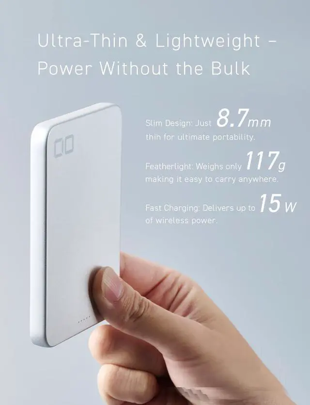 Alt view image 4 of 7 - CIO Qi2 Magsafe Charger, 5000mAh Ultra-Slim Magnetic Wireless Charger iPhone, Magsafe Battery Pack, 15W Wireless + 20W USB-C PD iPhone Magnetic Fast SMARTCOBY Slim 5K (Silver, Safety Model)