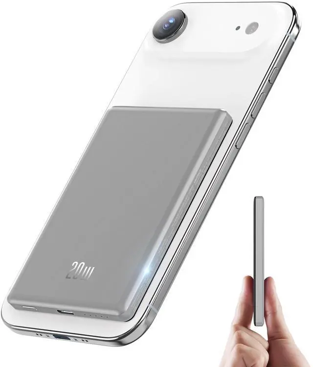 Main image of for Magsafe Portable Charger iPhone,2026 Ultra Slim Wireless Battery Pack 5000mAh, 20W PD Magnetic Power Bank Fast Charging USB C Powerbank for i-Phone Air 17/16/15/14/13/12 Mini Plus Pro Max,Jet Gray