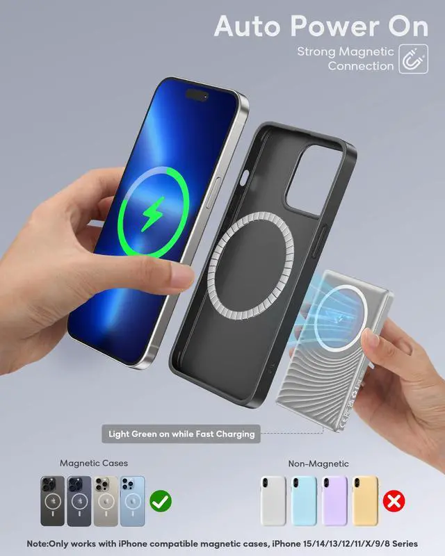 Alt view image 3 of 7 - for Magsafe Portable Charger iPhone,2026 Ultra Slim Wireless Battery Pack 5000mAh, 20W PD Magnetic Power Bank Fast Charging USB C Powerbank for i-Phone Air 17/16/15/14/13/12 Mini Plus Pro Max,Jet Gray