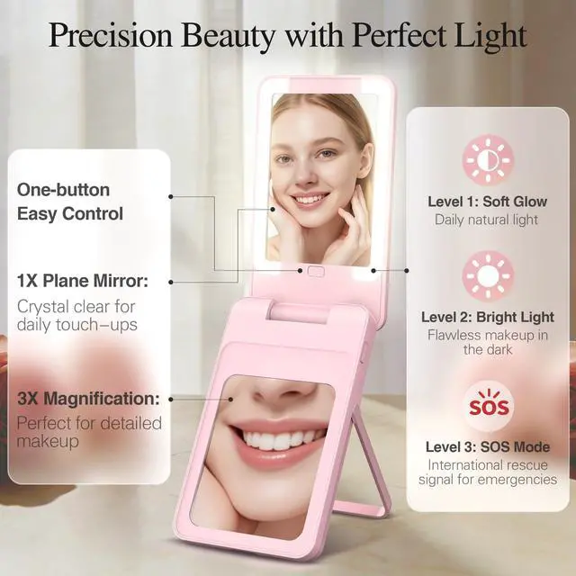 Alt view image 4 of 7 - Magnetic Wireless Power Bank 5-in-1, 5000mAh Portable Charger with LED Mirror, Phone Stand, Card Holder & Bluetooth Remote, 20W Fast Charging for iPhone & Android, Travel Essential for Women