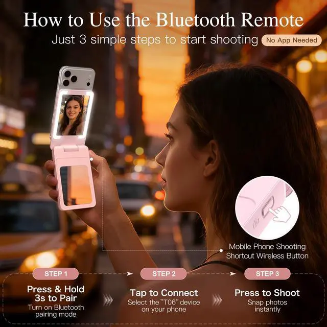 Alt view image 5 of 7 - Magnetic Wireless Power Bank 5-in-1, 5000mAh Portable Charger with LED Mirror, Phone Stand, Card Holder & Bluetooth Remote, 20W Fast Charging for iPhone & Android, Travel Essential for Women
