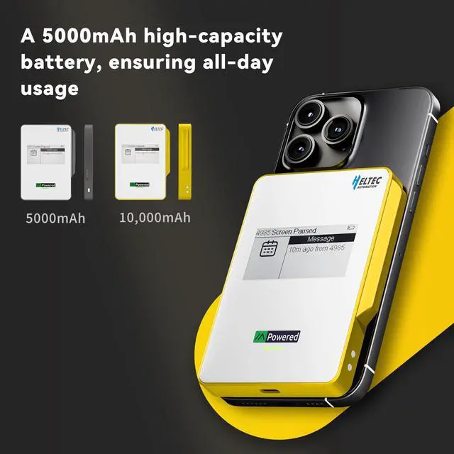 Alt view image 5 of 7 - Compatible Magnetic Power Bank with nRF52840 and SX1262 Chips E-Ink Display, Wireless Charging 5000mAh for Outdoor Emergency - MeshPocket Qi2 (Yellow)
