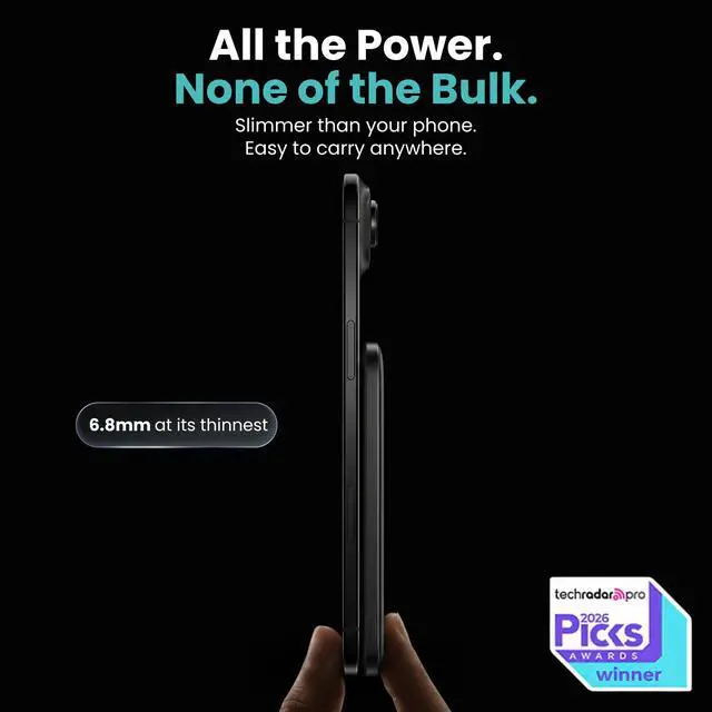 Alt view image 2 of 7 - Air 5K Qi2 Power Bank - Titanium 6.8mm Slim, Semi-Solid-State Battery, 15W Wireless + 20W USB-C, MagSafe Compatible, Titanium, 5000mAh (Black)