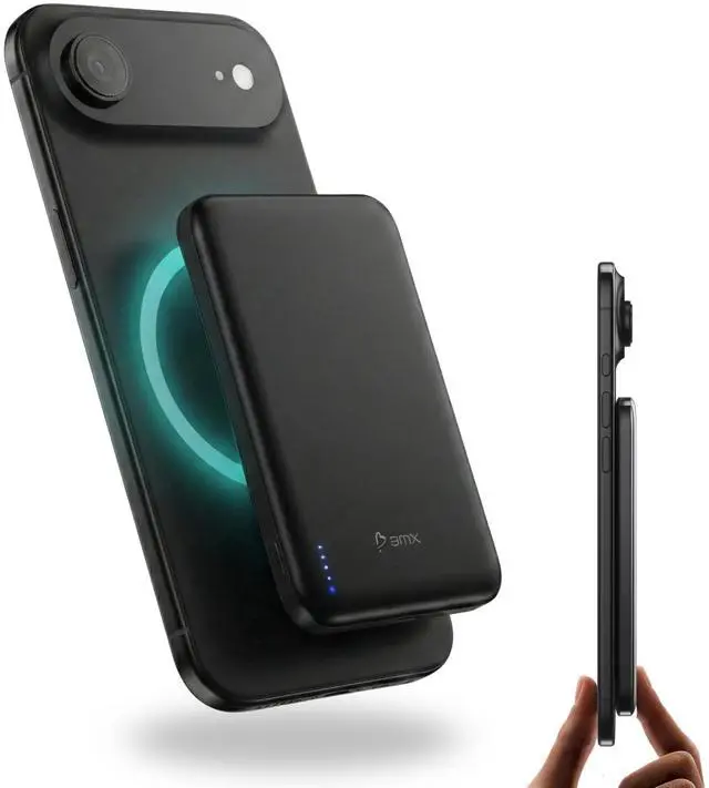 Main image of Air 5K Qi2 Power Bank - Titanium 6.8mm Slim, Semi-Solid-State Battery, 15W Wireless + 20W USB-C, MagSafe Compatible, Titanium, 5000mAh (Black)
