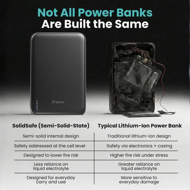Alt view image 5 of 7 - Air 5K Qi2 Power Bank - Titanium 6.8mm Slim, Semi-Solid-State Battery, 15W Wireless + 20W USB-C, MagSafe Compatible, Titanium, 5000mAh (Black)
