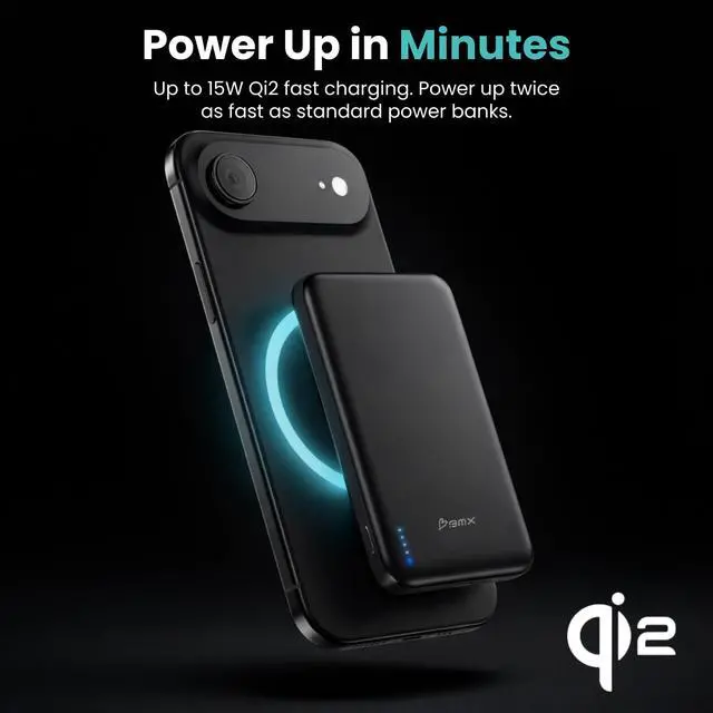 Alt view image 6 of 7 - Air 5K Qi2 Power Bank - Titanium 6.8mm Slim, Semi-Solid-State Battery, 15W Wireless + 20W USB-C, MagSafe Compatible, Titanium, 5000mAh (Black)