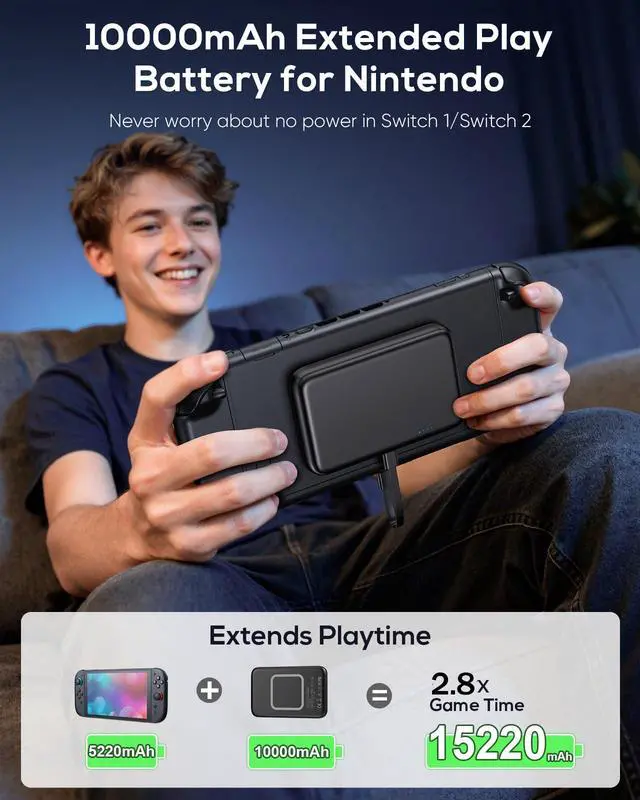 Alt view image 2 of 7 - Magnetic Battery Pack for Nintendo Switch 2 2025, 10000mAh 20W Fast Charger Extended Power Bank for Switch/OLED/iPhone/Smartphone Portable Accessories for Extra 2.8x Game Time